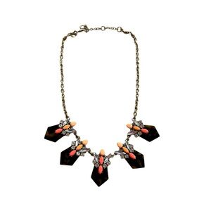 J.Crew Statement Necklace Tortoise & Coral Jewel Cluster | Vintage Style Gold